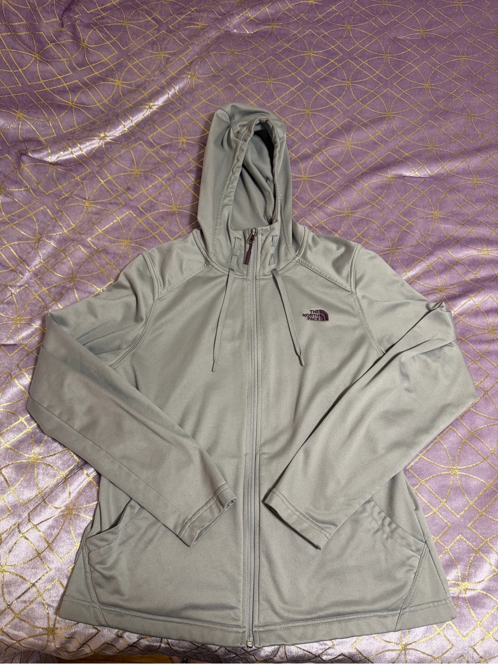 💥 WOMENS The North Face Light Gray Hooded Full-Zip Jacket